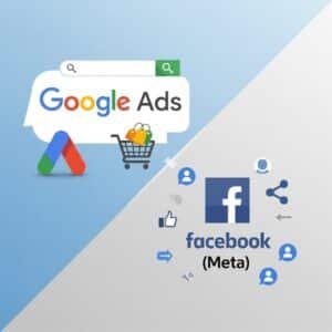 Featured image for a guide on Google Ads vs Facebook Ads, showing the two platforms' logos in a competitive design to represent the choice advertisers face.